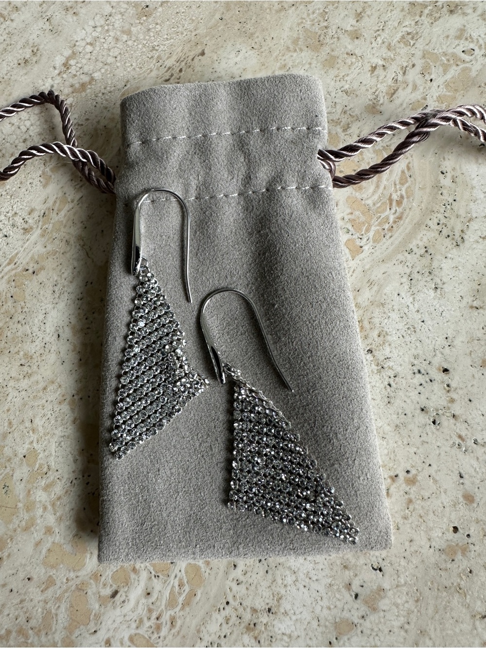 Swarovski Silver Crystal Mesh Triangle Drop Earrings
